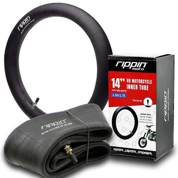 Rippin Moto 60/100-14 (2.50/2.75-14) Heavy Duty 14" Motorcycle Inner Tube - Premium 3mm Thick 100% Natural Rubber - Rugged TR4 Valve - Fits Most 14" Pit Bike Tires (2.50/2.75x14)
