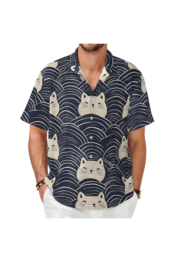 Ripple And Kitten Face Men'S Short-Sleeved Shirts with All-Over Prints for Indoor and Outdoor Wear