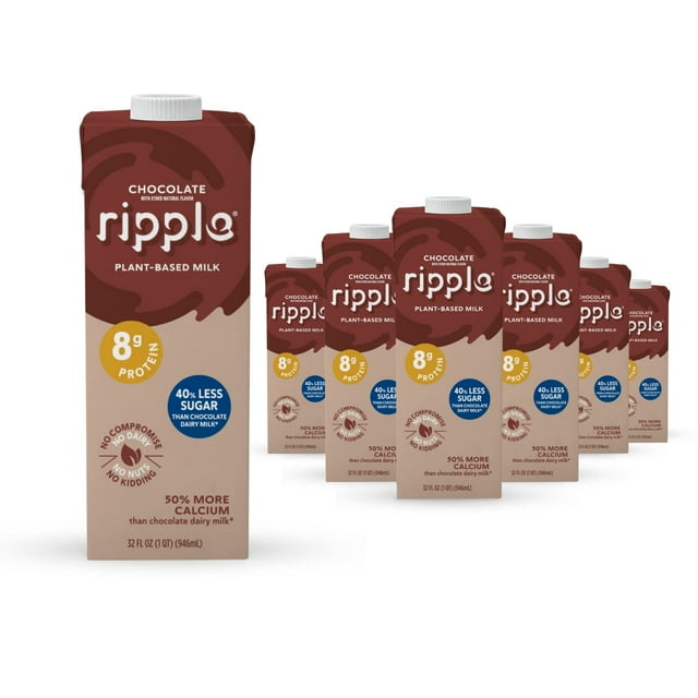 Ripple Chocolate NonDairy Milk, PlantBased, Shelf Stable, 32 oz, Pack