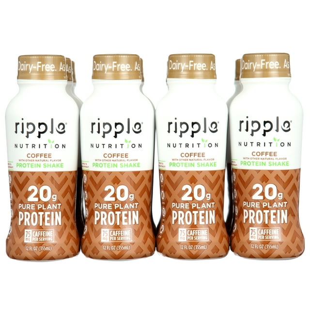 Ripple Coffee Flavored Vegan Protein Shake, Shelf Stable, 12 fl oz, 12