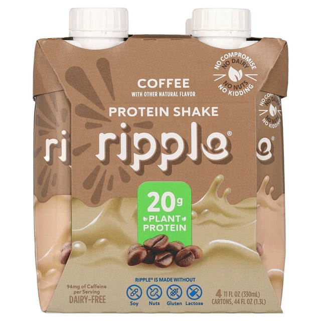 Ripple Coffee flavored Vegan Protein Shake, Shelf Stable 11 fl oz Pk of