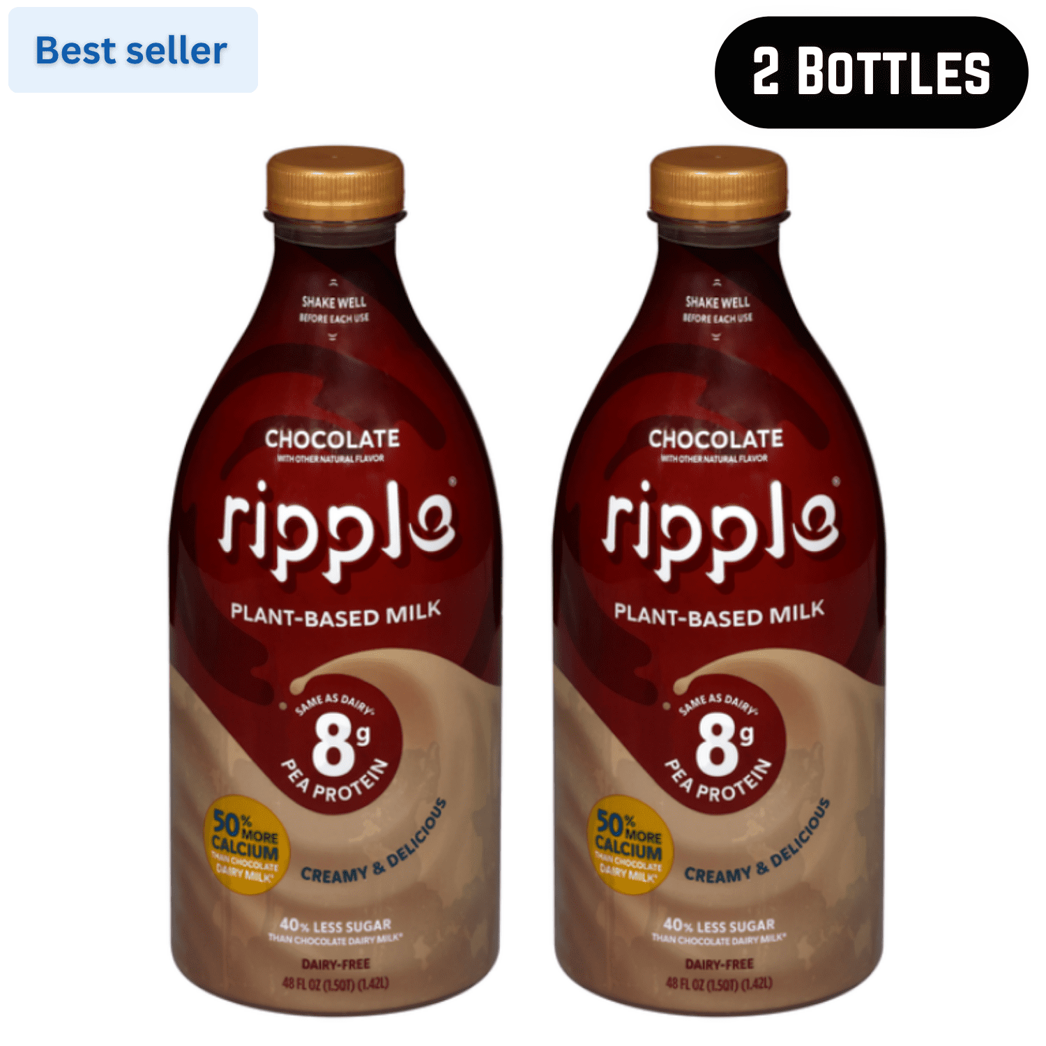 Ripple Dairy-Free Plant-Based Chocolate Milk, 48 fl oz, 2 Pack - Walmart.com