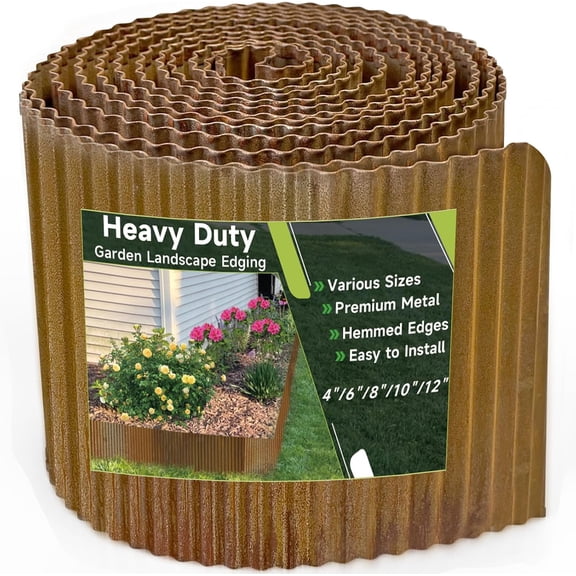 Ripple Garden Edge, 6 Inches x 40 Feet Pre-Rusted Landscape Edge and Lawn Edge Border, Metal Garden Border for Flower Beds, Gardens, Lawns, Raised Beds, and Around Trees