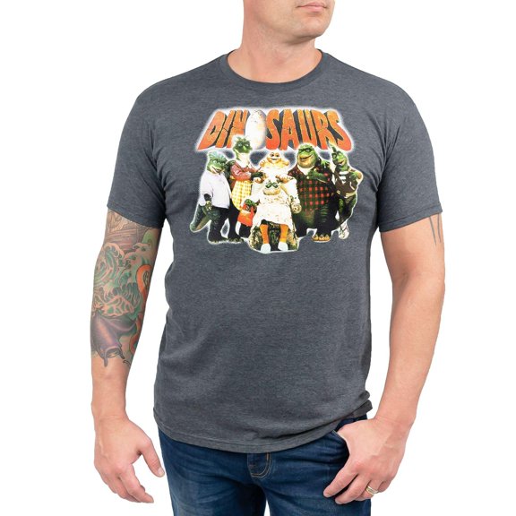 Ripple Junction ABC's Dinosaurs Logo & Cast Men's Grey T-Shirt - Large Unisex