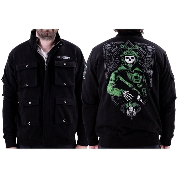 Ripple Junction Call of Duty Men's Military Cargo Full Zip Jacket Ghost Task Force 141 Embroidery Patches Black Medium