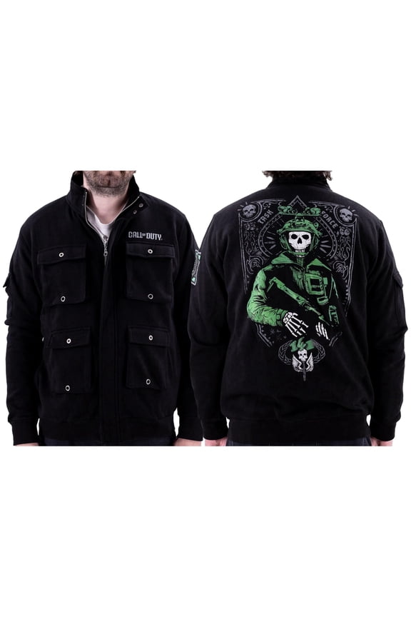 Call of Duty Men's Military Cargo Full Zip Jacket Ghost Task Force 141 Embroidery Patches Officially Licensed