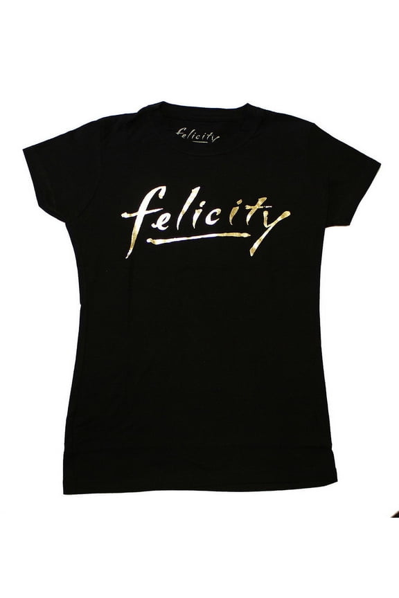Felicity Gold Logo Junior's Black Cotton T-Shirt - Large Female