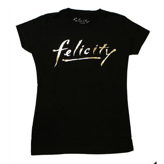 Ripple Junction Felicity Gold Logo Junior's Black Cotton T-Shirt - Medium Female