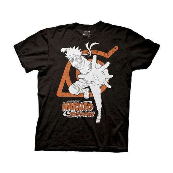Ripple Junction Naruto Shippuden Adult Unisex Naruto Hidden Leaf Symbol Light Weight 100% Cotton Crew T-Shirt Large Black