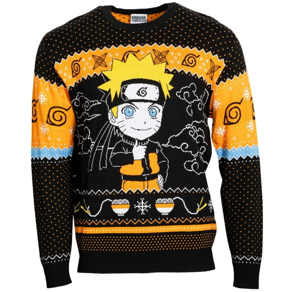 Ripple Junction Naruto Shippuden Sasuke Chibi Ramen Holiday Snowflakes Ugly Christmas Sweater Multicolor