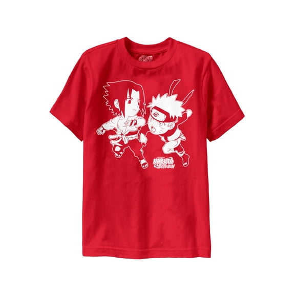 Naruto Shippuden Sasuke Naruto Chibi Battle Youth Heavy Weight 100% Cotton Crew T-Shirt YS (6/8) Red