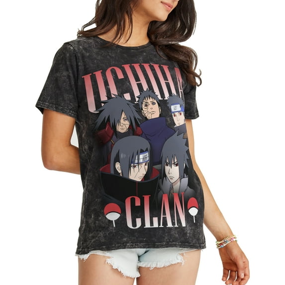 Naruto Shippuden Uchiha Clan Collage Adult Womens Mineral Wash T-Shirt Officially Licensed Sizes S-XL
