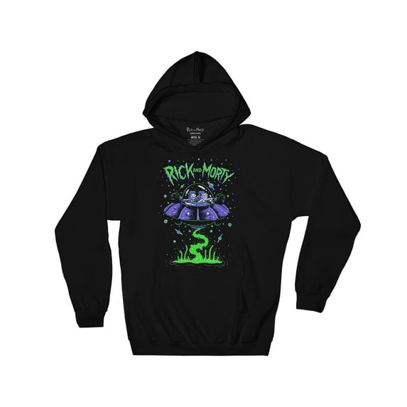 Ripple Junction Rick and Morty Adult Unisex Ship Dumping 3 Color Pull Over Fleece Hoodie LG Black