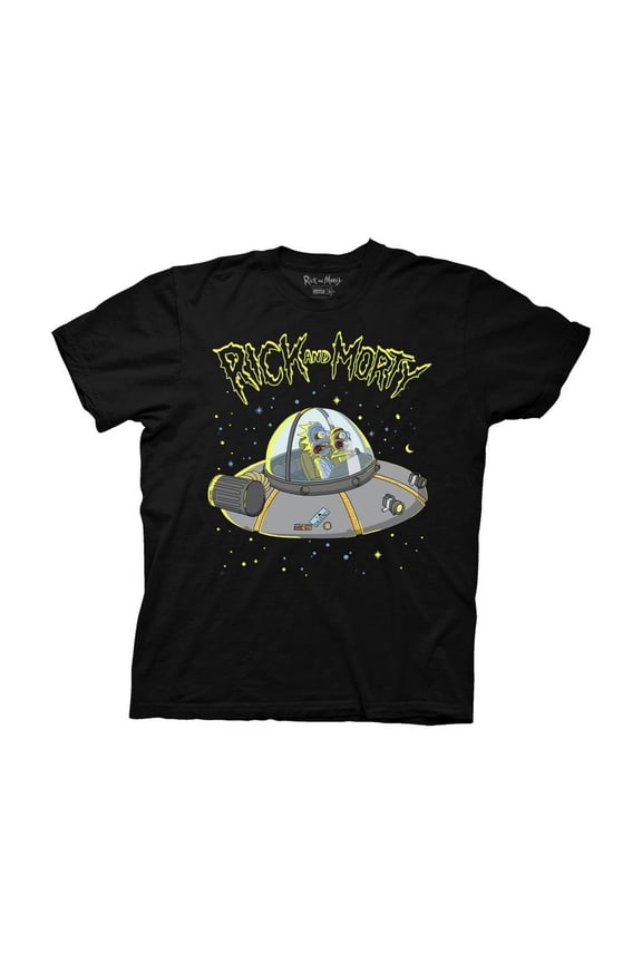 Rick and Morty Distorted Faces in Ship Light Weight 100% Cotton Crew T-Shirt Black