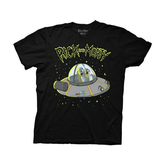 Ripple Junction Rick and Morty Distorted Faces in Ship Light Weight 100% Cotton Crew T-Shirt SM Black
