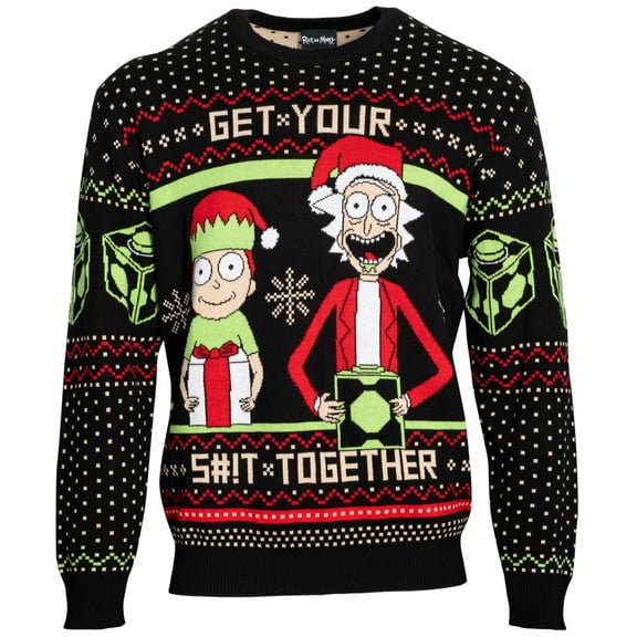 Ripple Junction Rick and Morty Get your Together Gift Presents Ugly Christmas Sweater Multicolor