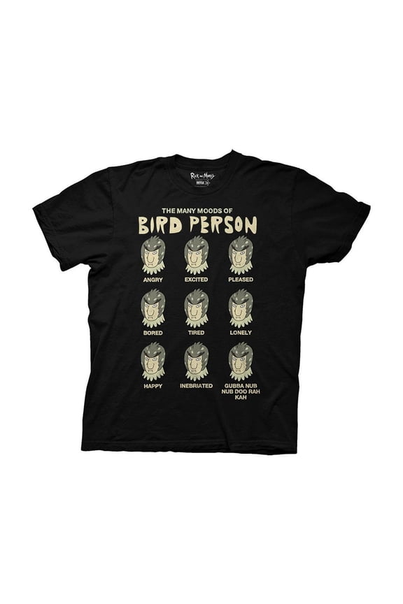 Rick and Morty Many Moods Of Bird Person Adult T-Shirt Small Black