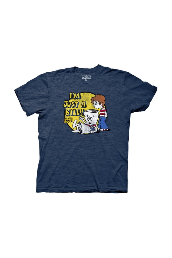 Schoolhouse Rock Adult I'm Just a Bill Circle Crew T-Shirt 3XL Heather Navy