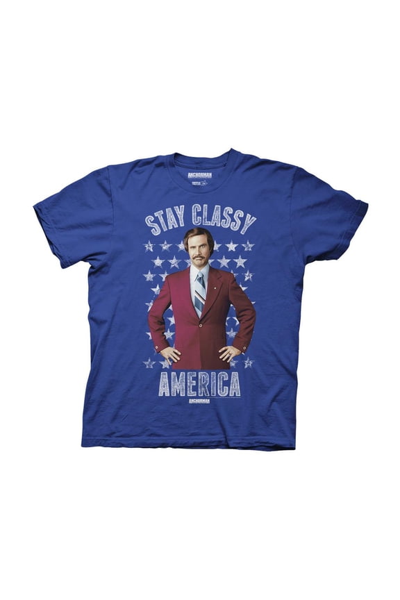 Short-Sleeve Anchorman Stay Classy America Adult T-Shirt (Royal Blue, Small, S)