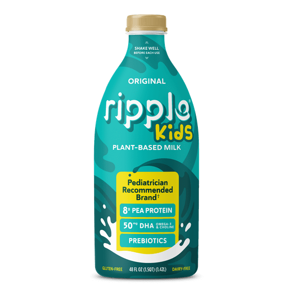 Ripple Kids Original Dairy Free Plant-Based Milk, 48 fl oz Refrigerated Bottle, Pediatrician-Approved, DHA & Prebiotic Fiber