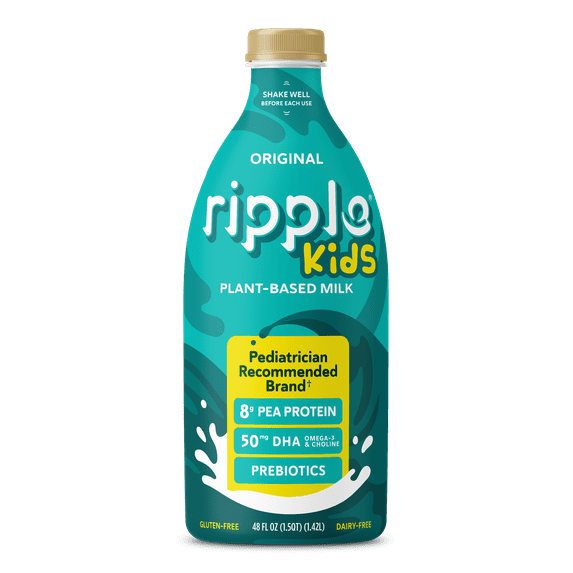 Ripple Kids Original Dairy Free Plant-Based Milk, 48 fl oz Refrigerated Bottle, Pediatrician-Approved, DHA & Prebiotic Fiber