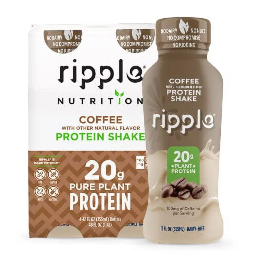 Ripple Vegan Protein Shake Coffee Flavor 75mg of Caffeine 20g