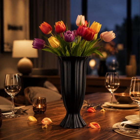 Rippled Glass Vase for Flower Arrangement, Decorative Home Tabletop Floral Centerpiece