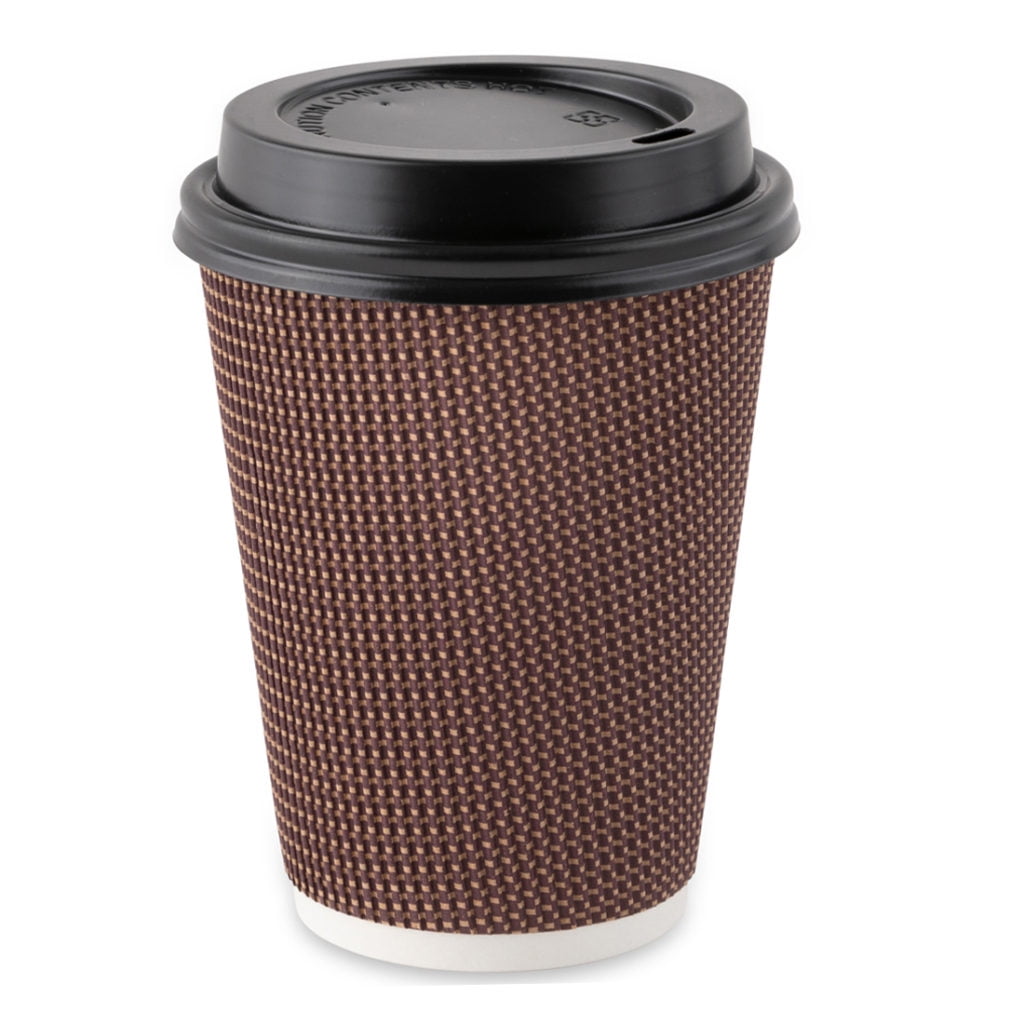 Rippled Hot Cups with Lids Insulated Double Walled, No Sleeve Needed