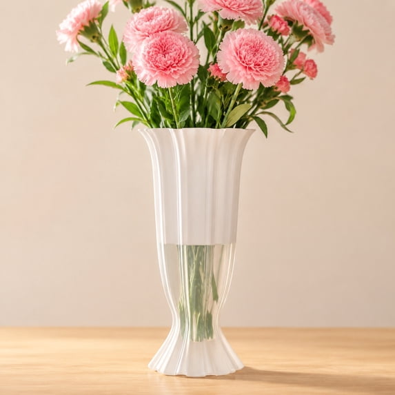 Rippled Roman Column Ceramic Vase, Textured Fluted Floral Arrangement Container, Modern Minimalist Decorative Vase for Bedroom Home Tabletop Centerpiece and Living Room Decoration, White