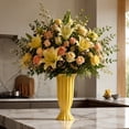 thumbnail image 1 of Rippled Roman Column Ceramic Vase, Textured Fluted Floral Arrangement Container, Modern Minimalist Decorative Vase for Bedroom Home Tabletop Centerpiece and Living Room Decoration, Yellow, 1 of 6