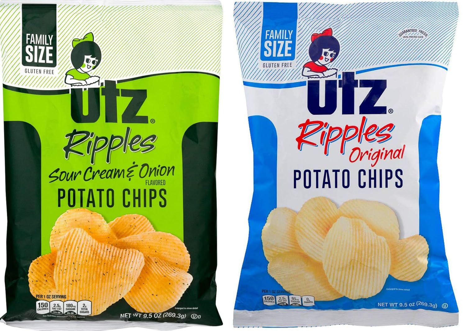Rippled Salted Plain Crunchy Chip Bags Chips, Original + Sour Cream