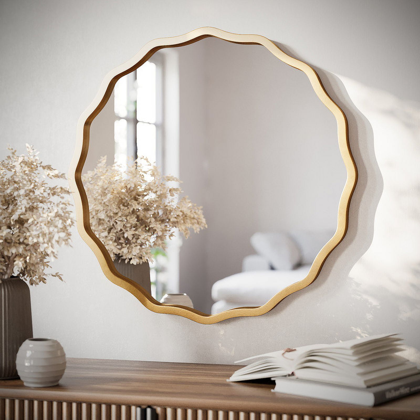 Ripples Gold Round Metal Modern Wall Mirror