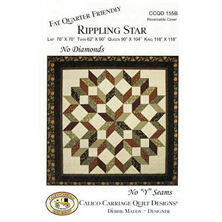 Calico Carriage Quilt Designs Rippling Star Quilt Pattern, No Diamonds, No"Y" Seams, Fat Quarter Friendly, 4 Size Options (CCQD155B)