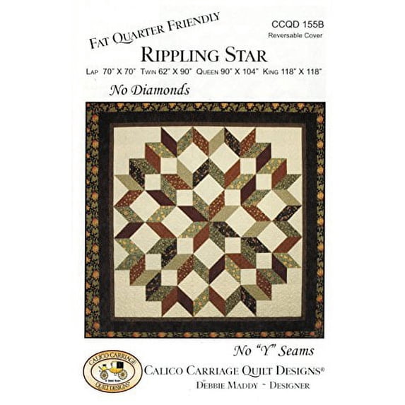 Rippling Star Quilt Pattern, No Diamonds, No"Y" Seams, Fat Quarter Friendly, 4 Size Options