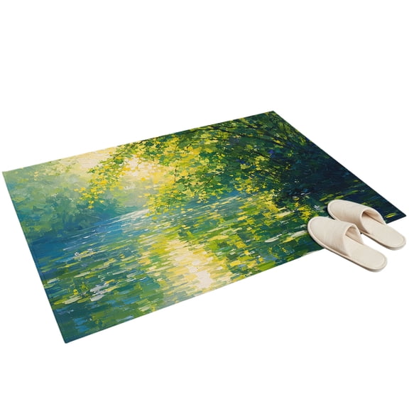 Rippling Sunlit River Area Rug 2x3ft Floating Lily Pads Willow Oil Painting Style Non-Slip Washable Rectangle Rugs Soft Felt Indoor Floor Mat for Bedroom Kitchen Living Room Bathroom