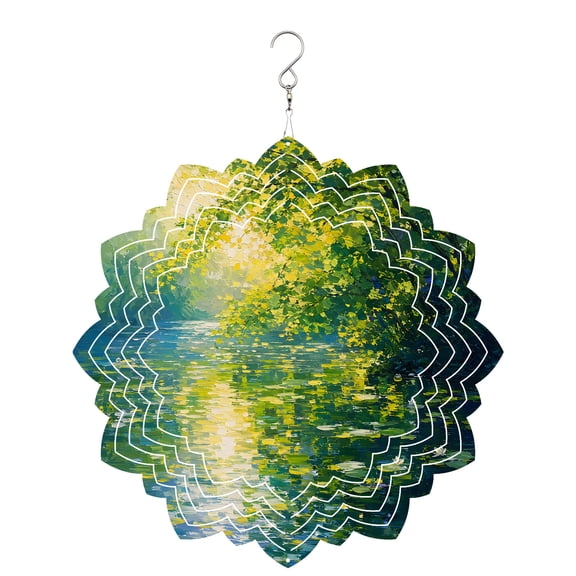 Rippling Sunlit River Wind Spinner for Garden Yard 8In, Floating Lily Pads Willow Oil Painting Style 3D Stainless Steel Kinetic Hanging Wind Spinners Rustproof Outdoor Decor for Lawn Patio Home