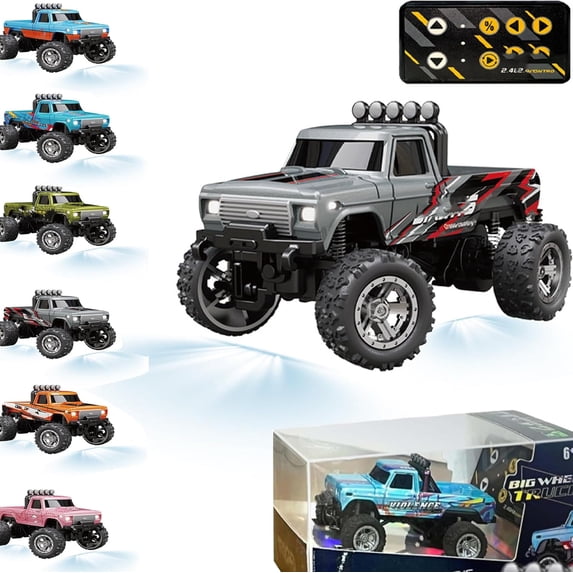 Riprush Mini Monster 1/64 - Off-Road LED Alloy Racer, 3-Speed Modes, Aerospace-Grade Alloy Construction Mini Monster Truck RC Car with Trailer (Gray)