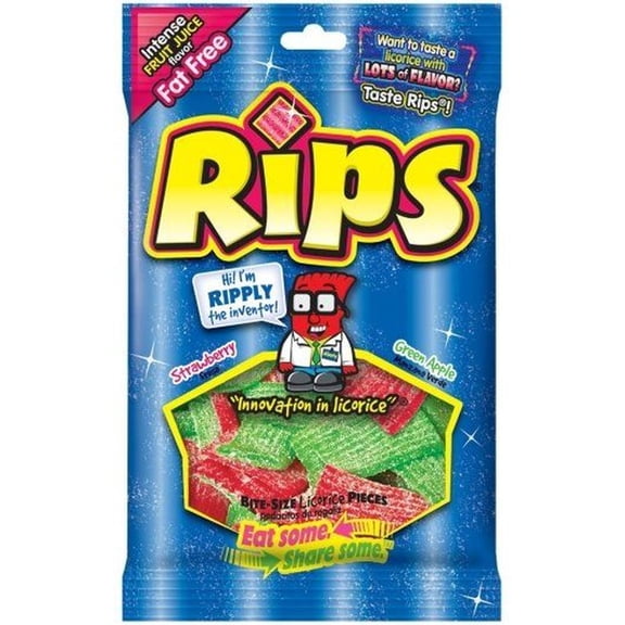 Rips Bite Size Strawberry Apple Licorice Candy Pieces, 4 Ounce -- 12 per Case.