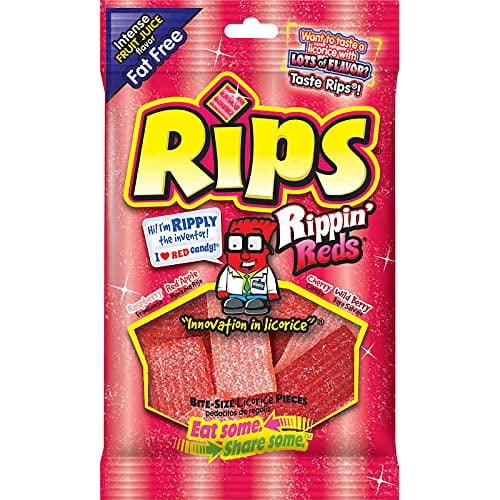 Rips Rippin Reds Bite Size Licorice Candy with Raspberry, Cherry, Wild Berry and Red Apple Flavors, 4 OunceRDC31