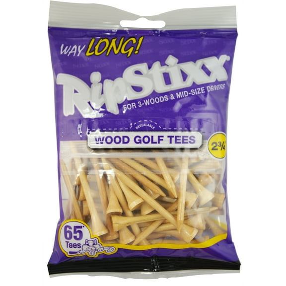 Ripstixx 2.75 inch, Way Long Wood Golf Tees, Natural, 65 Count