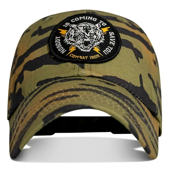 Combat Iron Ripstop “Nobody Is Coming To Save You” Patch Hat – Jungle Camo, Lightweight, Adjustable, Breathable, Low Profile