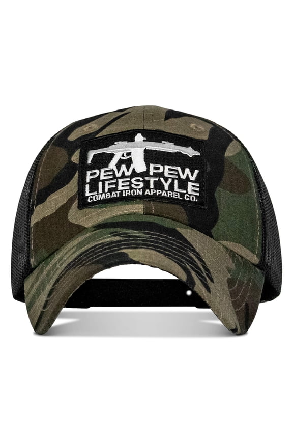 Ripstop Pew Pew Lifestyle Patch Low Profile Snapback Hat Woodland Bdu Camo / Black