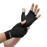 RiptGear Compression Gloves, Copper Infused, Open Finger, Extra Large, Black