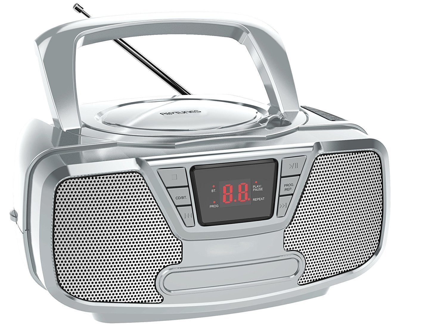Riptunes Bluetooth Portable CD Boombox with AM/FM Radio, Silver