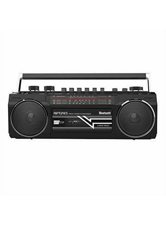 Riptunes Cassette Boombox, Retro Bluetooth Boombox, Cassette Player and Recorder, AM/FM/ SW-1-SW2 Radio-4-Band Radio, USB, SD, and AUX-in, Headphone Jack