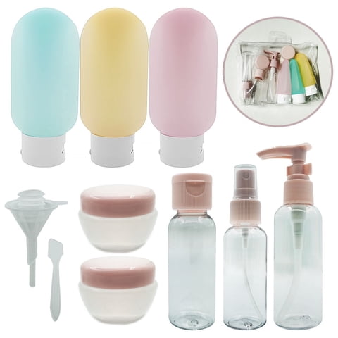 Rirool 11 Pack TSA Approved Travel Bottles Set, Leak Proof Refillable Toiletry Containers with Spray Bottle, Cream Jars, Funnel & Waterproof Bag for Shampoo, Lotion & Conditioner