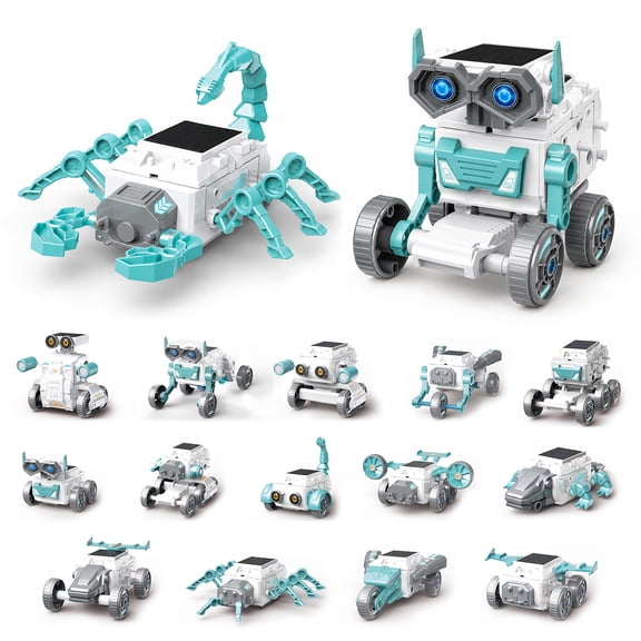 Rirool 16-in-1 Solar Robot STEM Building Kit for Kids Ages 8+, 713 Piece DIY Engineering Science Toy with Solar Panel, Motor, Gears, Rebuildable Robot Vehicle Animal Models Gift