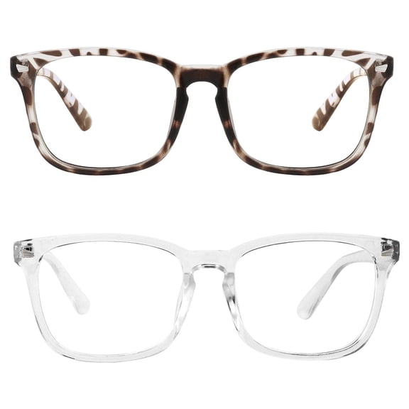 Rirool 2 Pack Blue Light Blocking Computer Glasses, White and Leopard Frames Anti Eyestrain UV400 Screen Glasses for Women Men Reading Gaming TV Phone Office Work Screen Time Comfort Kit