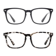 Rirool 2 Pack Blue Light Blocking Computer Glasses, Black and Leopard Frames Anti Eyestrain UV400 Screen Glasses for Women Men Reading Gaming TV Phone Office Wo