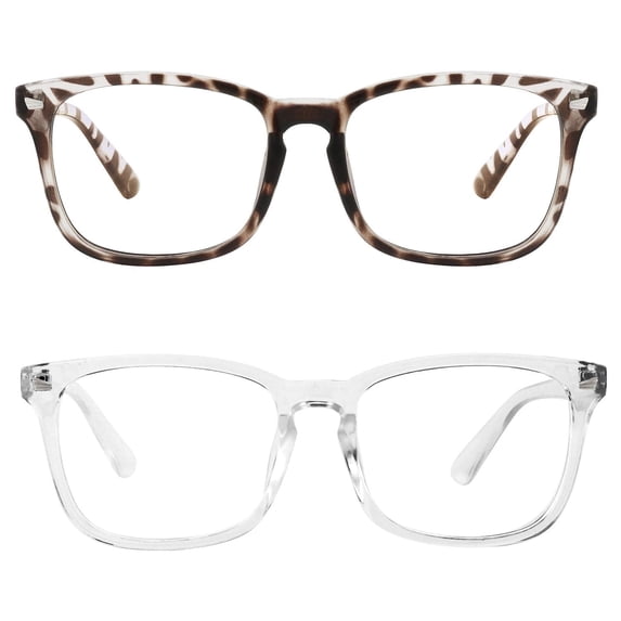 Rirool 2 Pack Blue Light Blocking Computer Glasses, White and Leopard Frames Anti Eyestrain UV400 Screen Glasses for Women Men Reading Gaming TV Phone Office Work Screen Time Comfort Kit